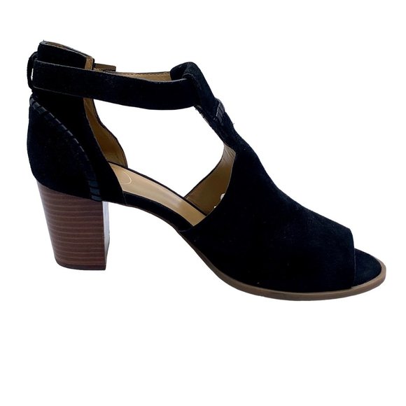 Jack Rogers Cameron Suede T-Strap Bootie Block Heel Open Toe Cut Out Black 10 - Picture 3 of 10
